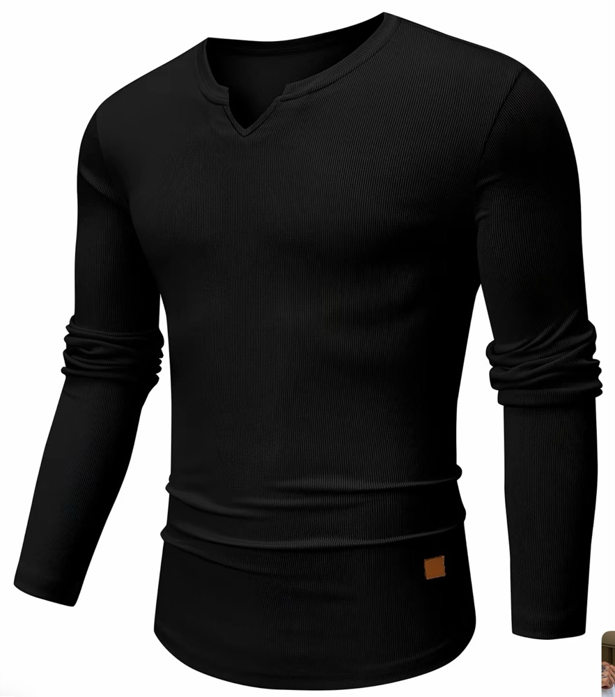 Black long-sleeve henley shirt